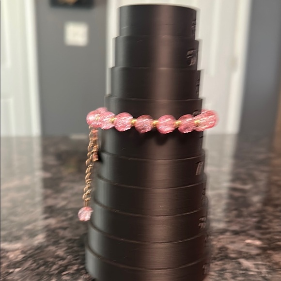 Butterfly Charm Bracelet Pink Butterfly and Sparkling Beads Dangling Accent NWT - Picture 2 of 8